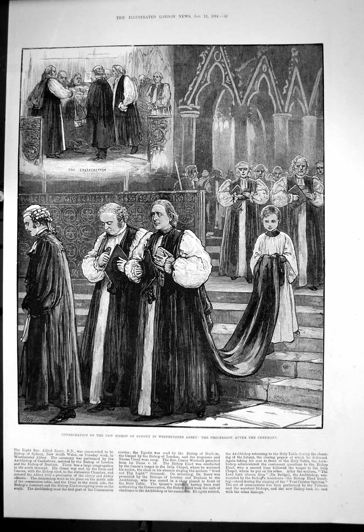Old Antique Print Consecration New Bishop Sydney Westminster Abbey 1884 19th