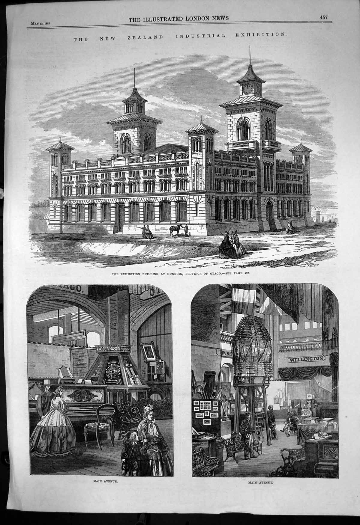 Old Print New Zealand Industrial Exhibition Dunedin Otago Main Avenue1865 19th