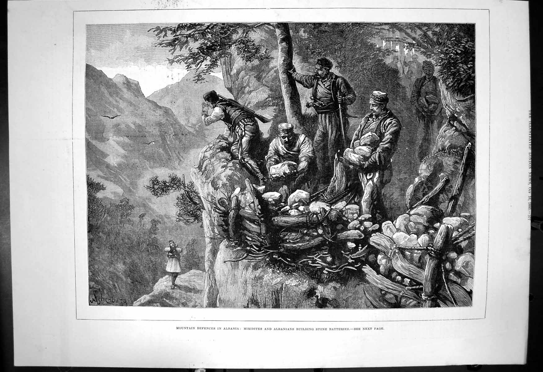 Old Print Mountain Defencesalbania Miridites Building Stone Batteries1880 19th