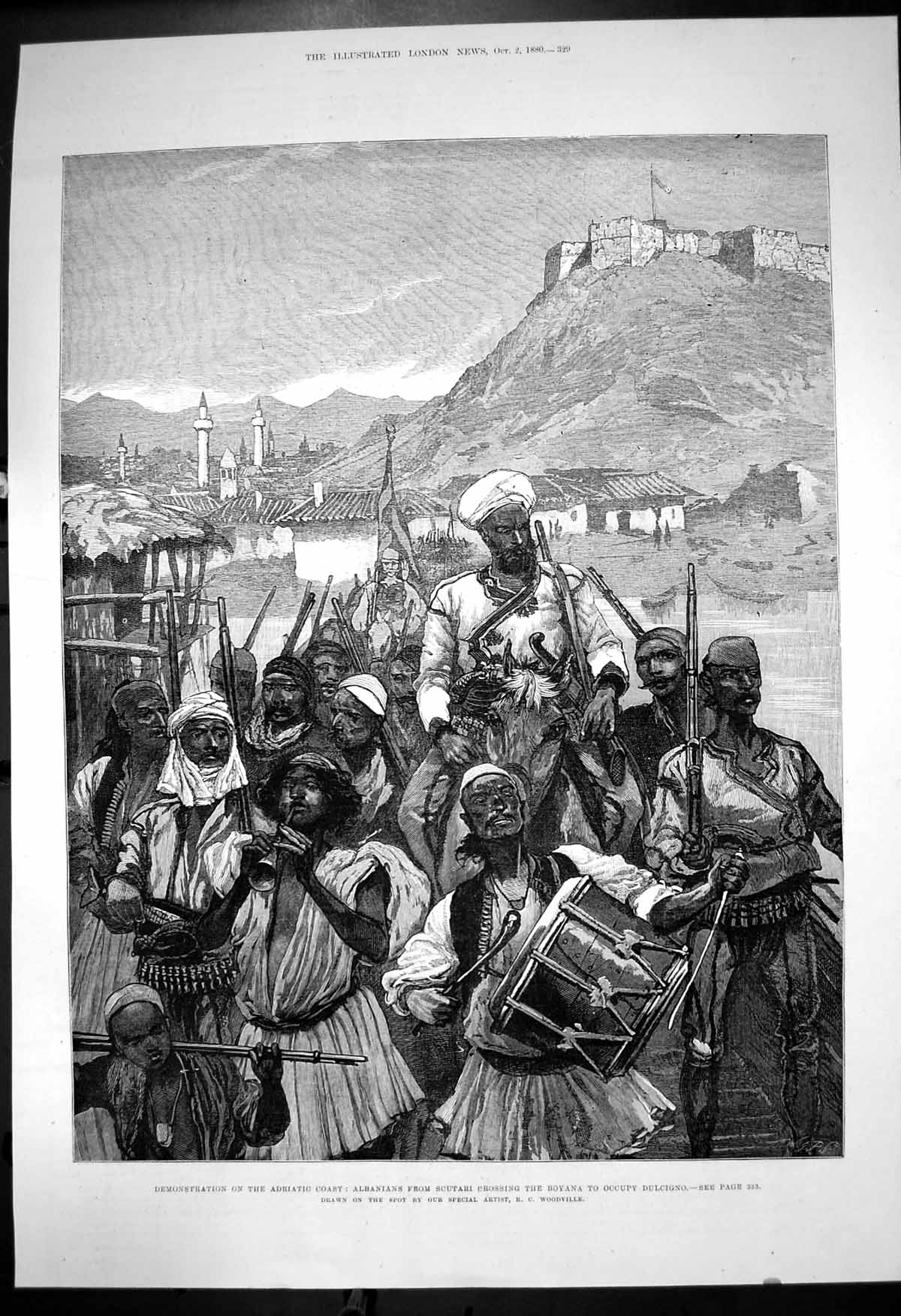 Old Antique Print Albanians Scutari Crossing Boyana Occupy Dulcigno 1880 19th
