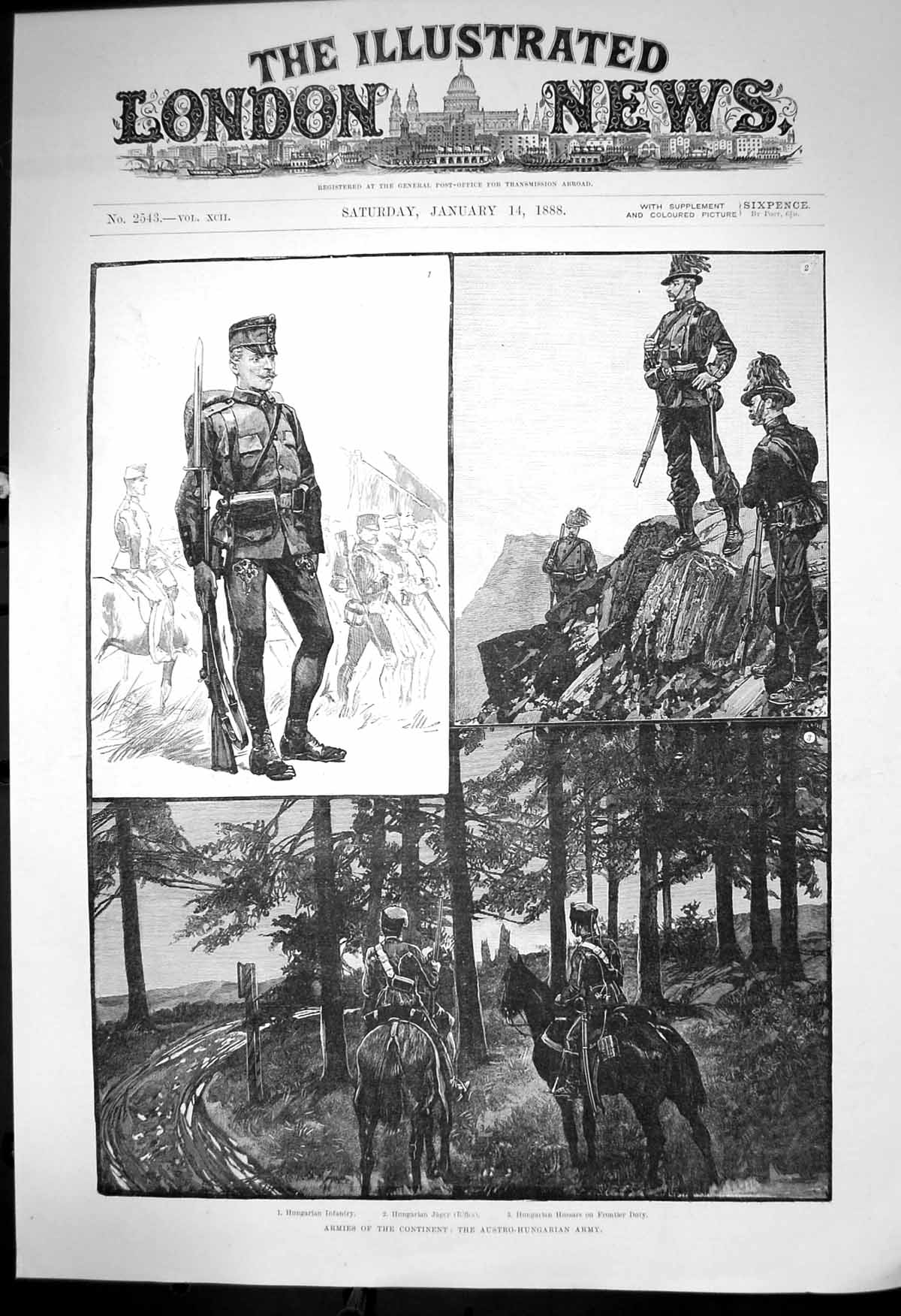 Antique Old Print Austro Hungarian Army Hungarian Jager Rifles Hussars 1888