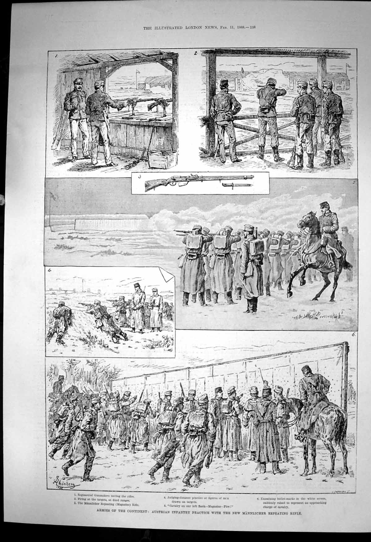 Old Print Austrian Infantry Practice New Mannlicher Repeating Rifle 1888 19th