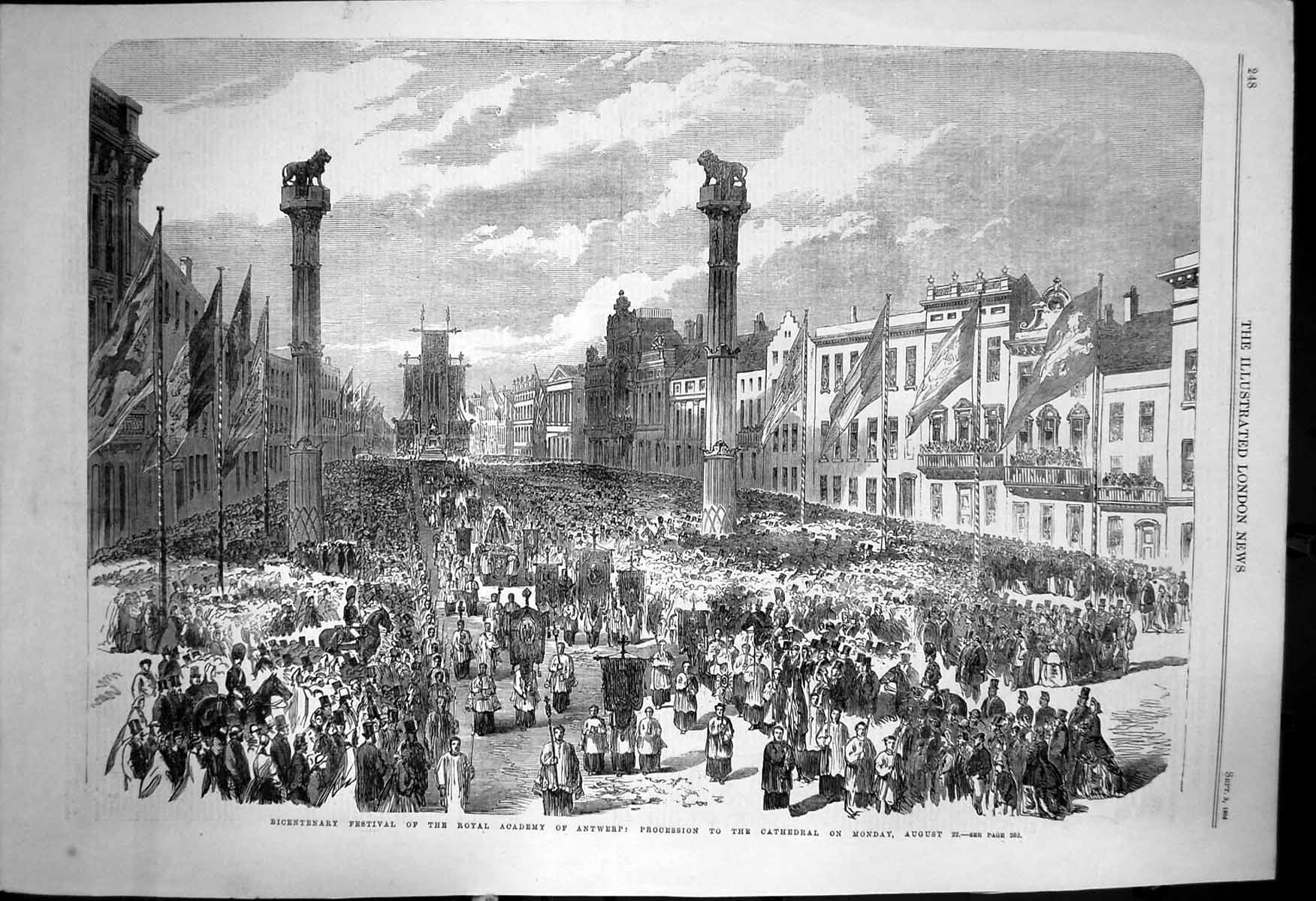 Antique Old Print Bicentenary Festival Royal Academy Antwerp Cathedral 1864