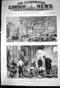 Antique Print Burning Palace King Belgians Laeken Searching Valuables 1890 19th