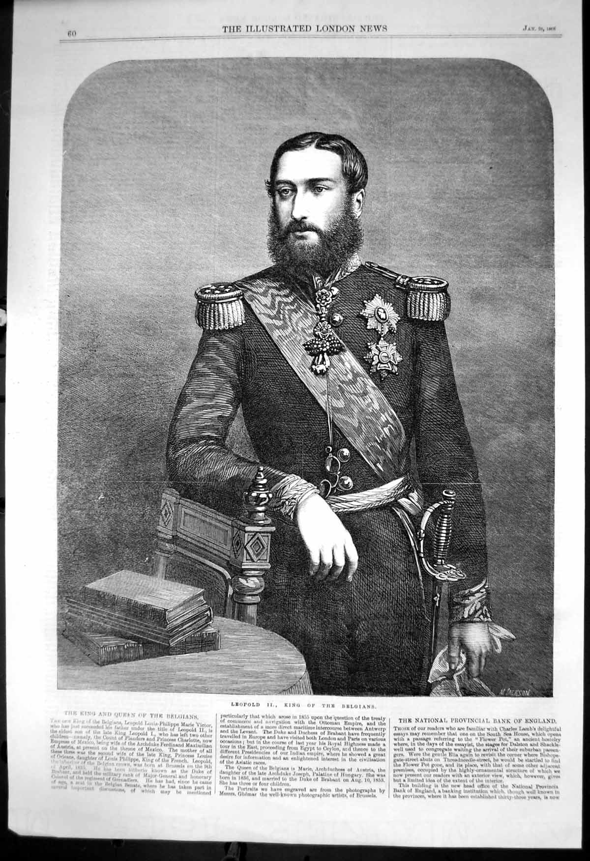 Antique Old Print New King Belgians LeopLouis Philippe Marie Victor 11 1866