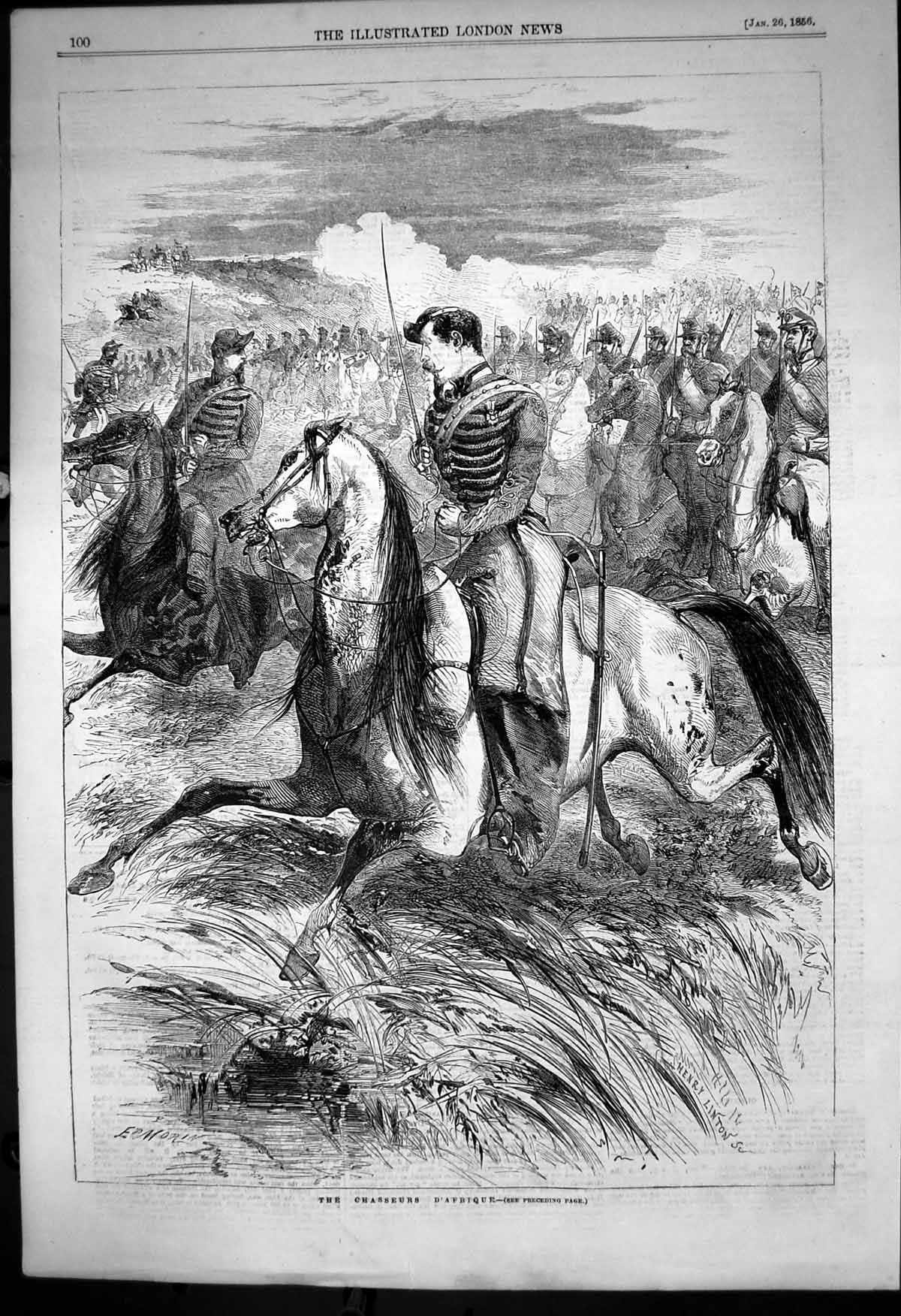 Antique Old Print Chasseurs D'Afrique Mounted Zouaves Struggle Inkerman 1856