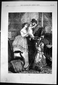 Original Old Antique Print Adieu Sodier Woman Child Baby Embracing 1871 19th