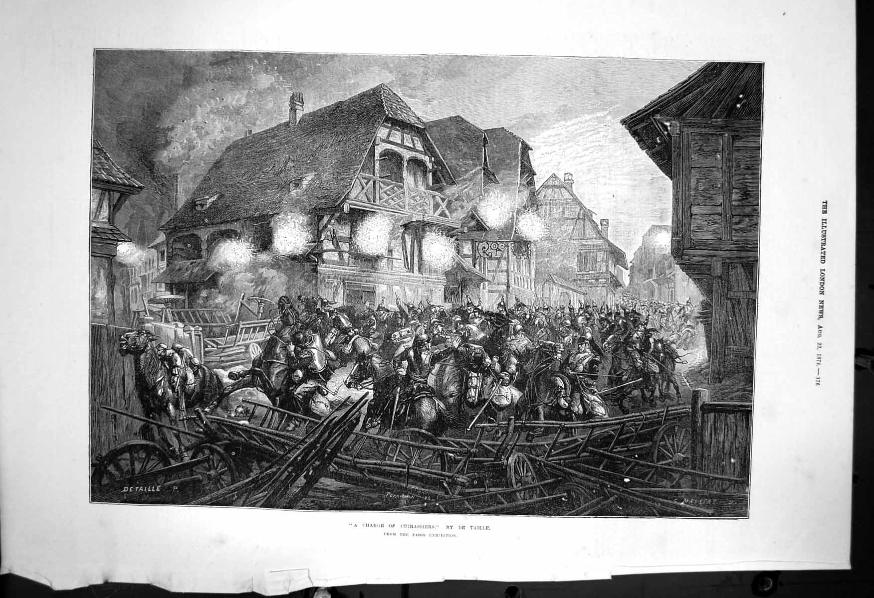 Antique Print Charge Cuirassiers De Taille Martial Conflict Barricades 1874