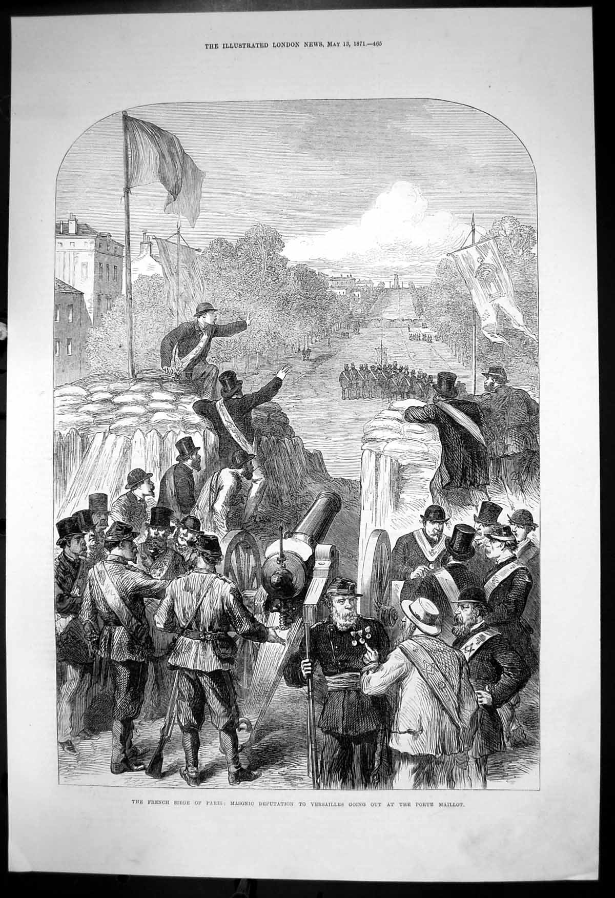 Antique Print French Siege Paris Masonic Deputation Versailles Maillot 1871