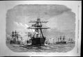 Original Old Antique Print War French Ironclad Fleet Off Heligoland 1870 19th