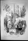 Old Antique Print Rambling Sketches Rouen Normandy Palais De Justice 1891 19th