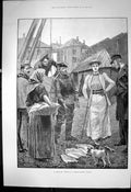 Old Print Cheap Lot French Fishing Village Selling Fish Fisherwoman 1891 19th