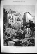 Antique Print Rebuilding St Cloud Paris Ruined War Palace Gardens Park 1874