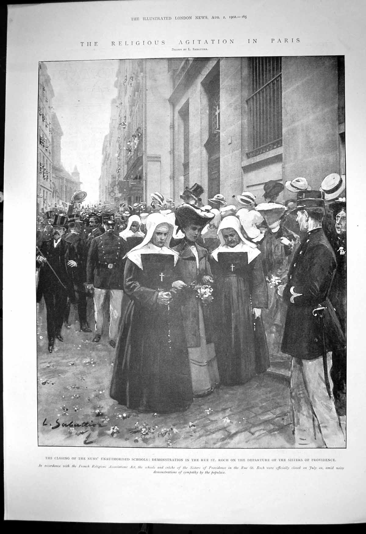Antique Print Closing Nuns Unauthorised Schools Demonstration St Roch 1902 20th