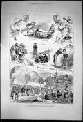 Antique Old Print Sketches Anglo French Watering Place Granville Bathing 1879
