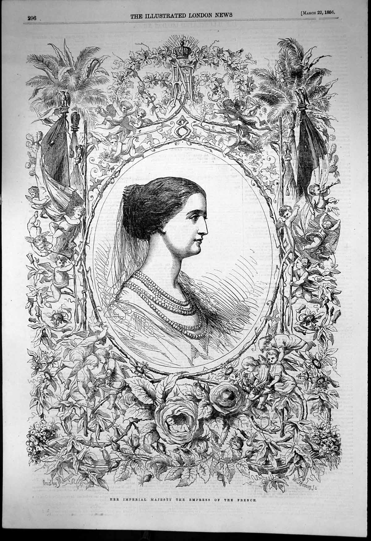 Original Old Antique Print Imperial Majesty Empress French Portrait 1856 19th