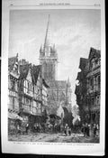 Old Antique Print St Pierre Caen S Read Street Scene Cathedral Shops 1868 19th