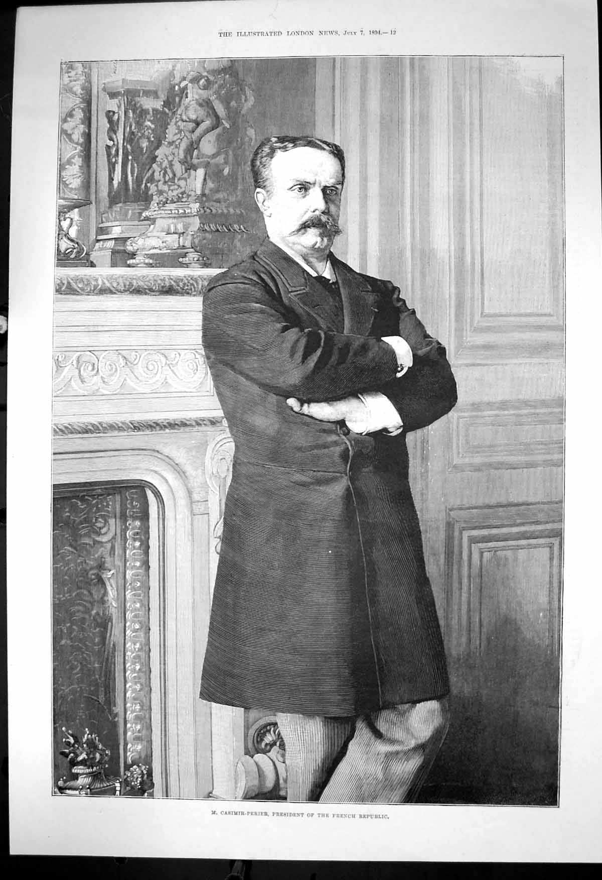 Original Old Antique Print M Casimir-Perier President French Republic 1894 19th