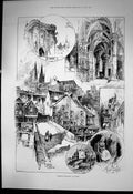 Original Old Antique Print Rambling Sketches Chartres Cathedral Ambulatory 1891