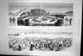 Original Old Antique Print Casino Boulogne-Sur-Mer Crowds Sands Beach Huts 1886
