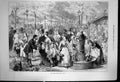 Antique Old Print Crowds New Flower Market Paris Filling Watering Cans 1874