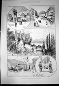 Antique Print Aix-Les-Bains Neighbourhood Visit Queen Chateau Bordeau 1890 19th