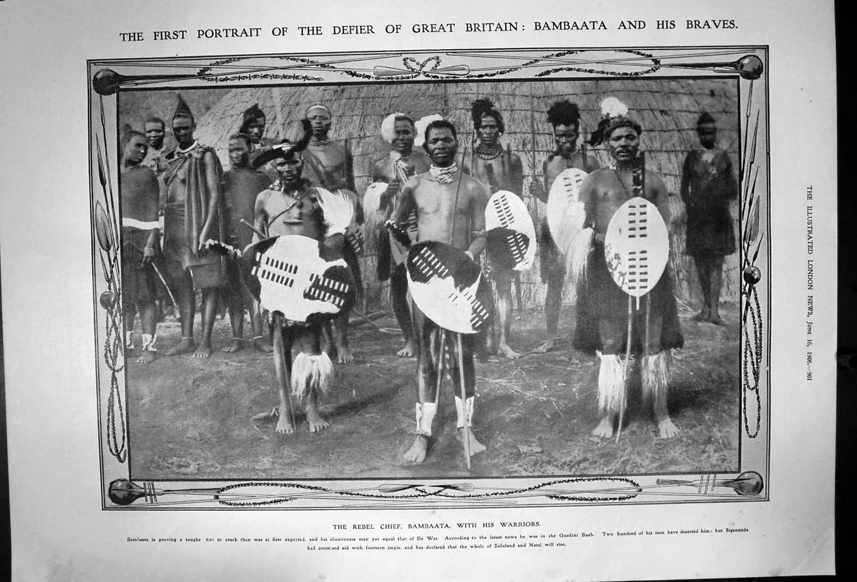 Antique Print First Portrait Defier Great Britain Bambaata And Braves 1906 20th