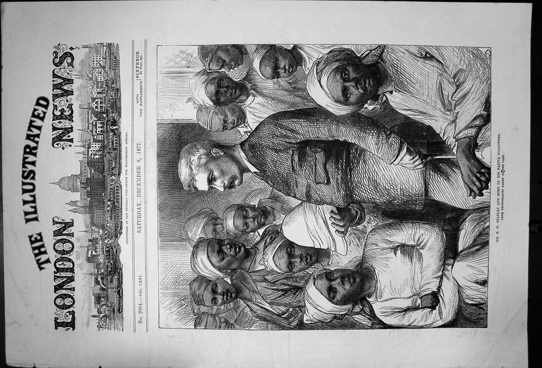 Old Print Mr Hm Stanley And Some His Native Followers Taken At Cape 1877 19th