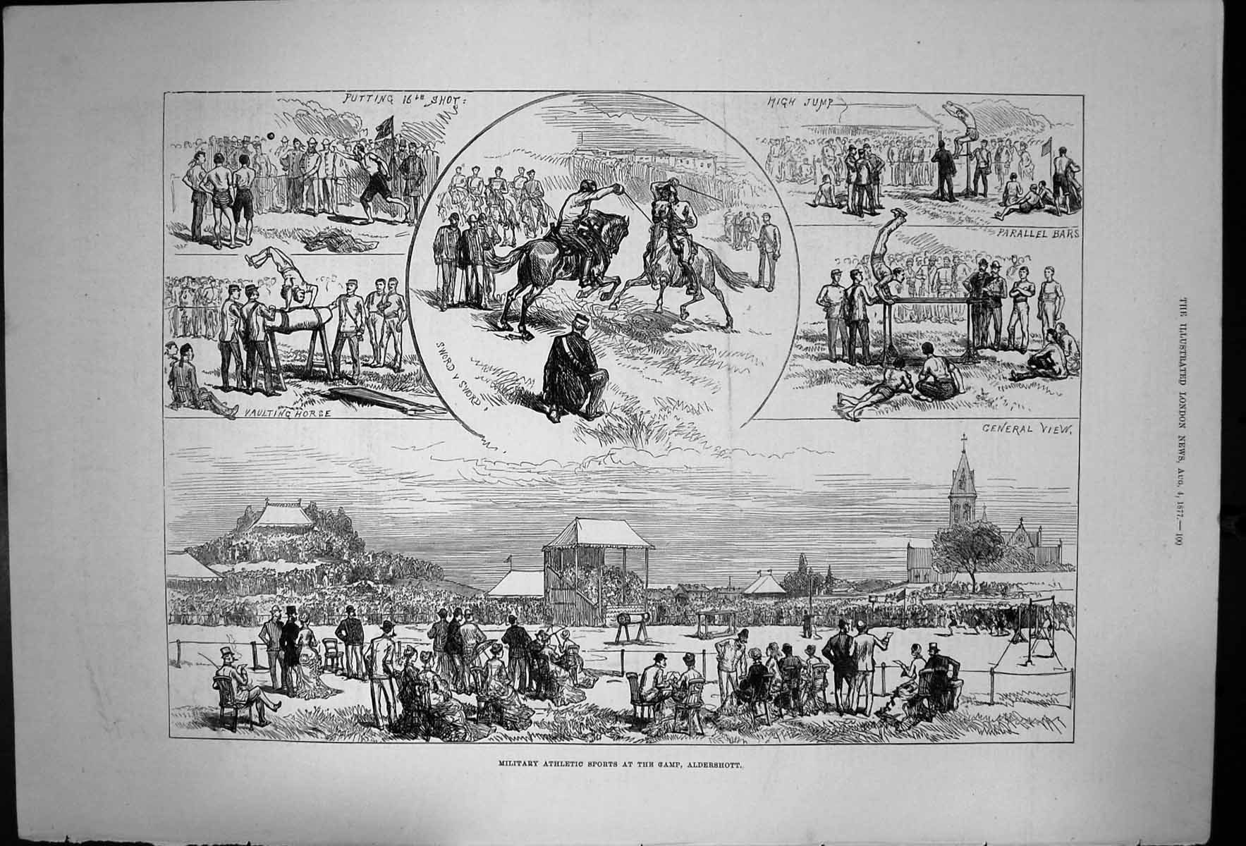 Antique Old Print Military Athletic Sports At The Camp Aldershot Sword 1877