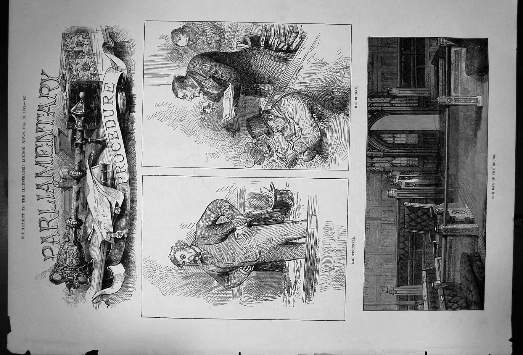 Antique Old Print Parliamentary Procedure O'Donnell Biggar Bar The House 1882