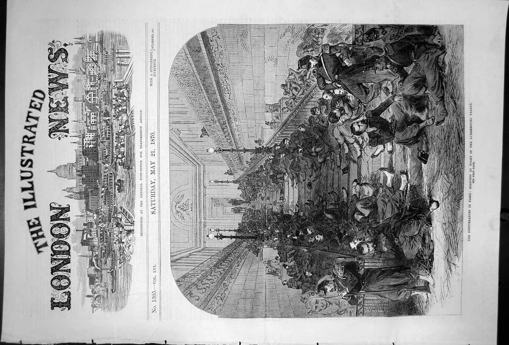Antique Print Disturbances In Paris Siers At Night Luxembourg Palace 1870 19th