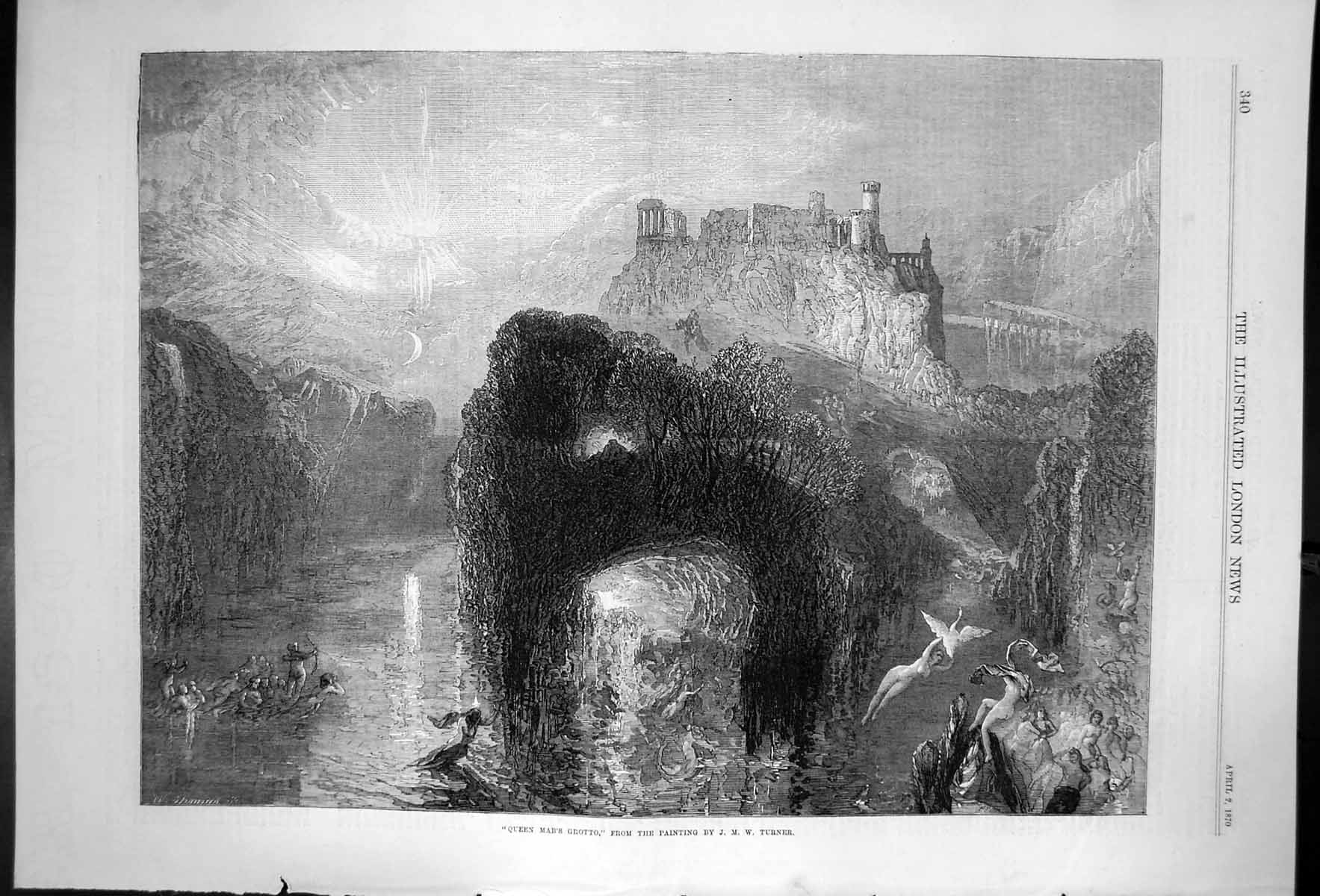 Old Antique Print Queen Mabs Grotto From The Painting By Jmw Turner 1870 19th