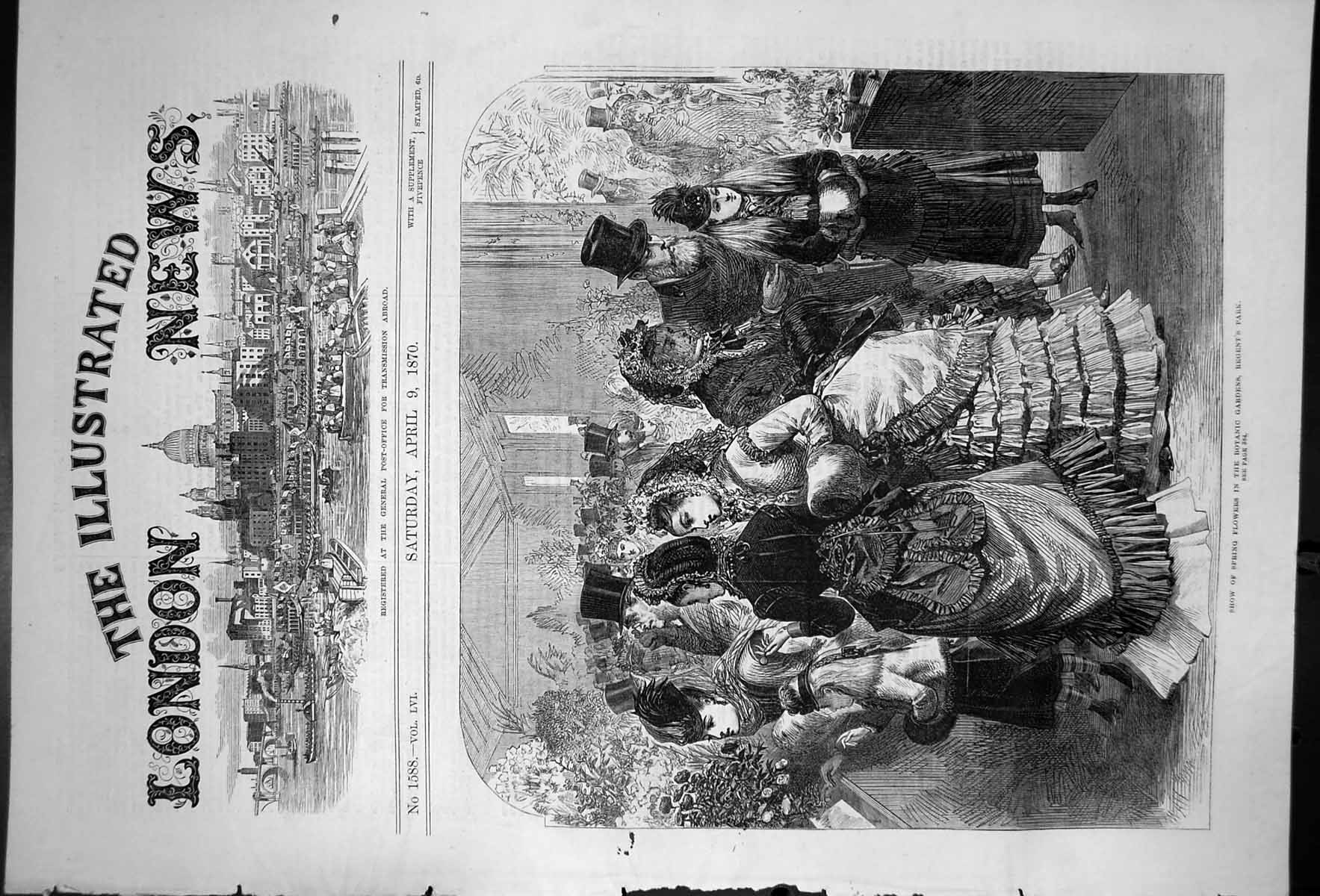 Antique Print Show Spring Flowers In The Botanic Gardens Regents Park 1870 19th