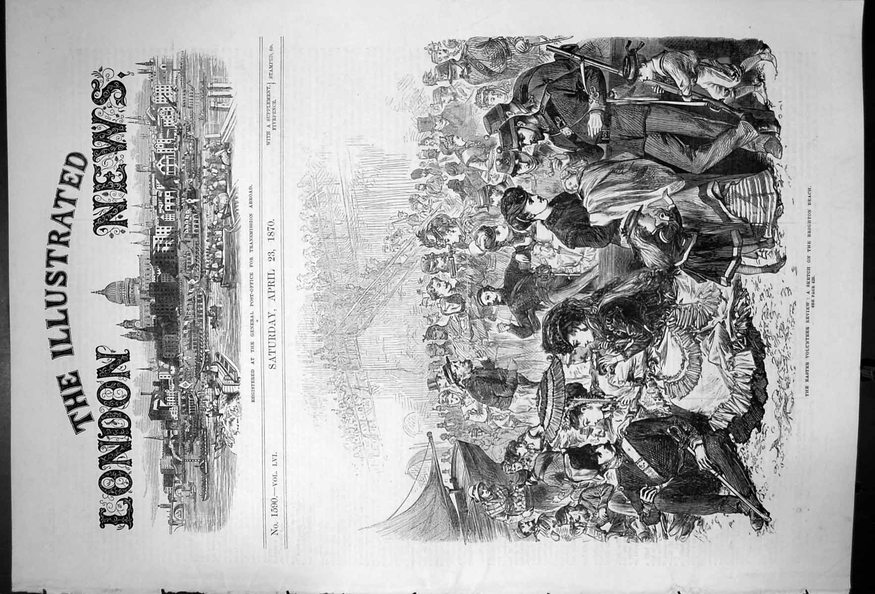 Antique Old Print Easter Volunteer Review A Sketch On The Brighton Beach 1870
