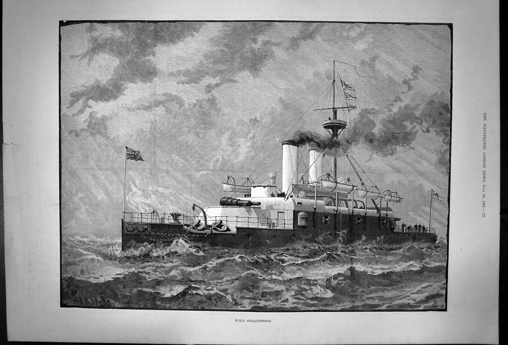 Antique Old Print Ships At Queens Jubilee Naval Review Hms Collingwood 1887