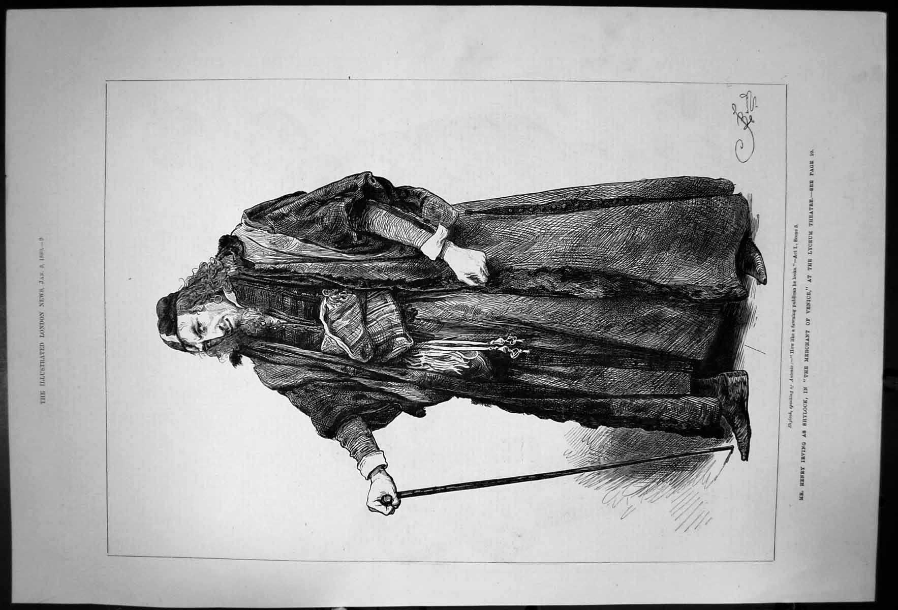 Old Print Henry Irving As Shylock In Merchant Venice Lyceum Theatre 1880 19th