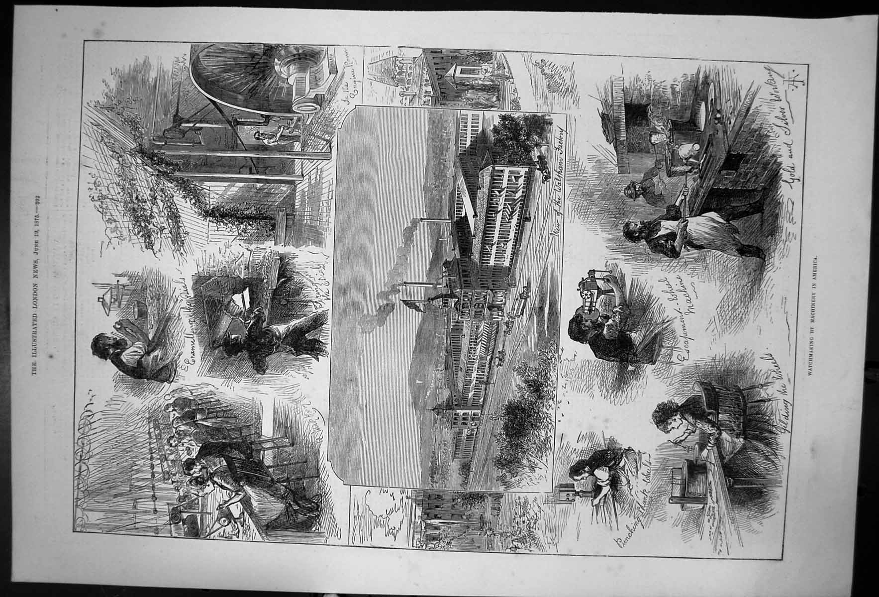 Original Old Antique Print Watchmaking By Machinery In America 1875 Victorian