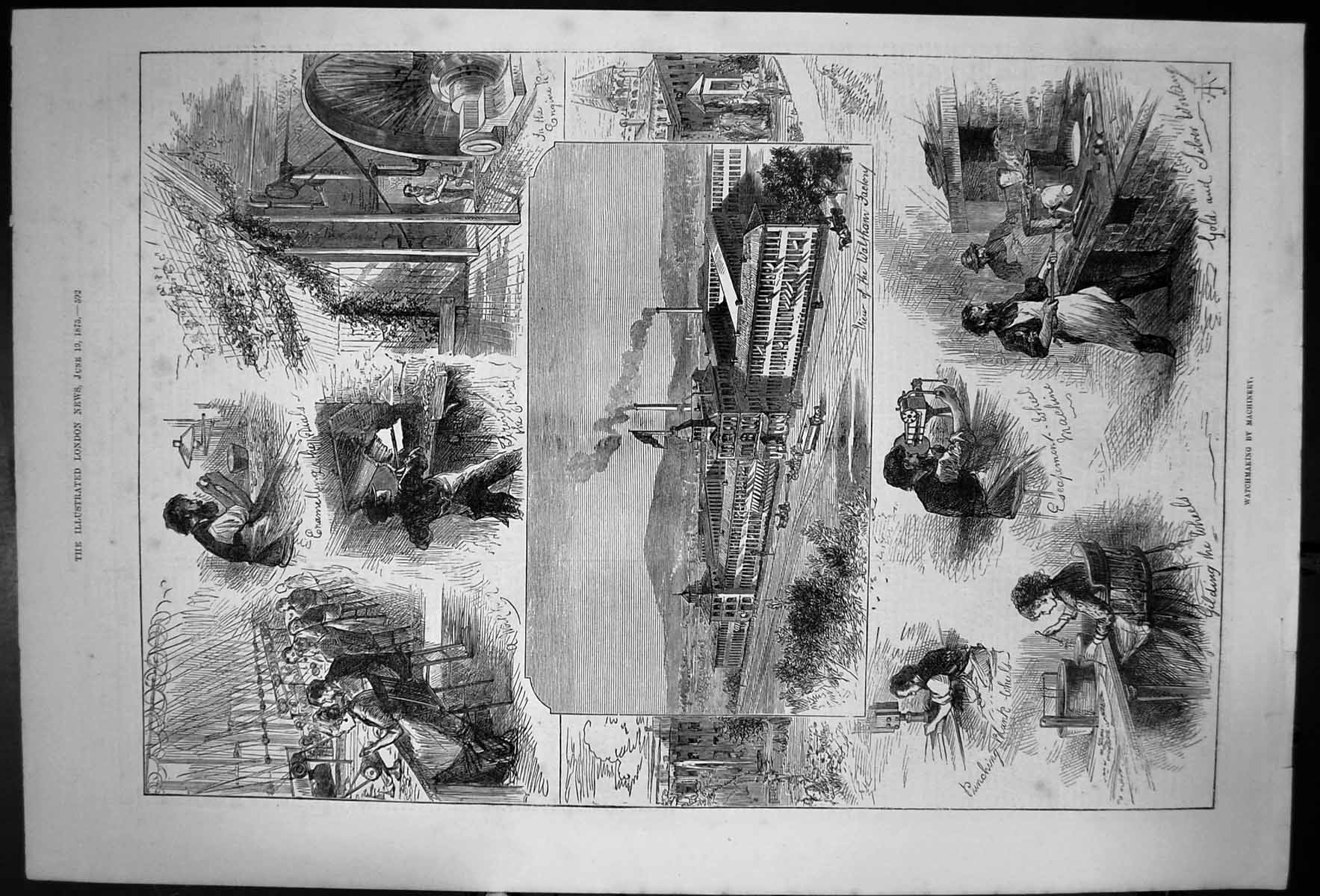 Original Old Antique Print Watchmaking By Machinery In America 1875Victorian