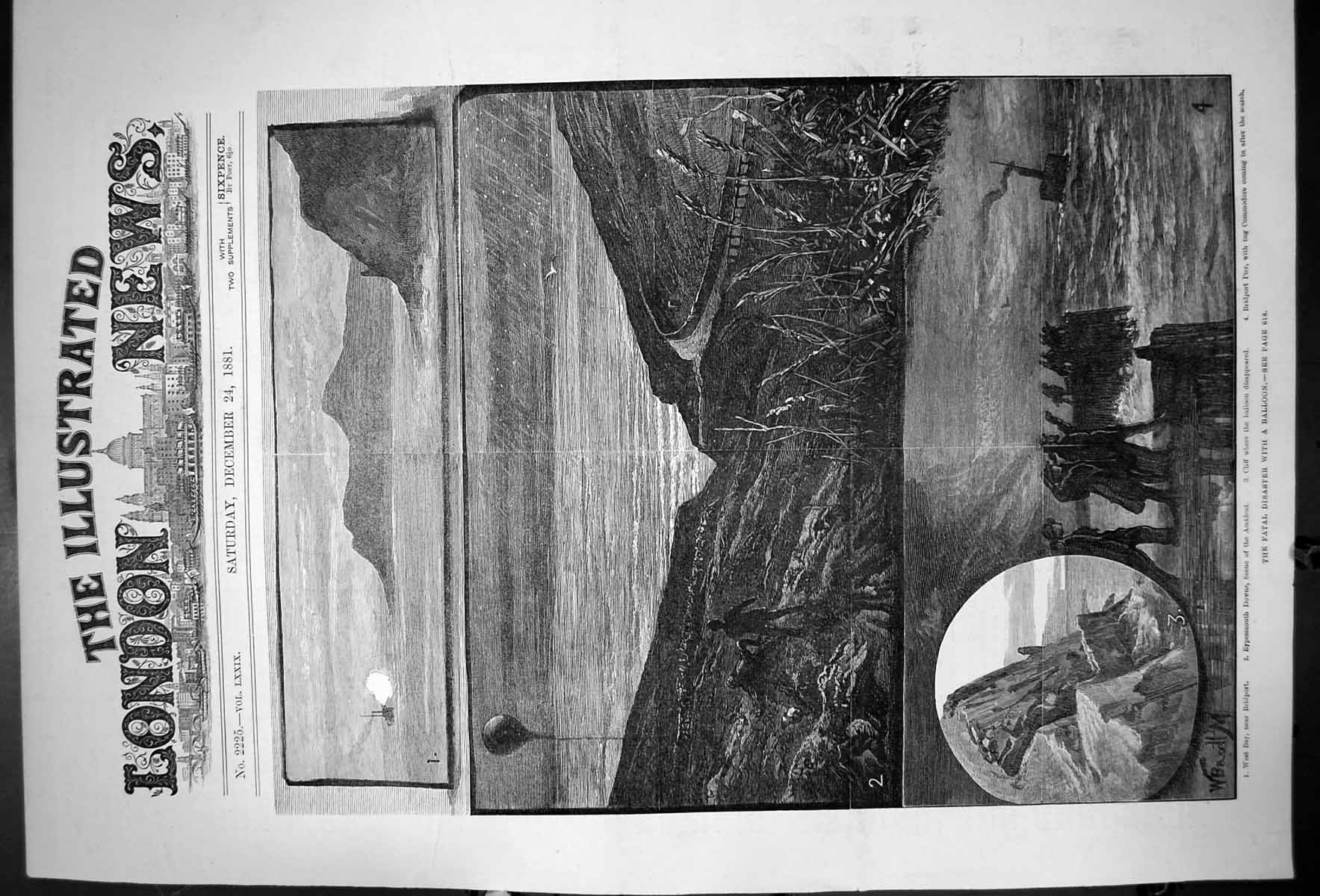 Antique Print The Fatal Disaster With A Balloon Bridport Accident Pier 1881