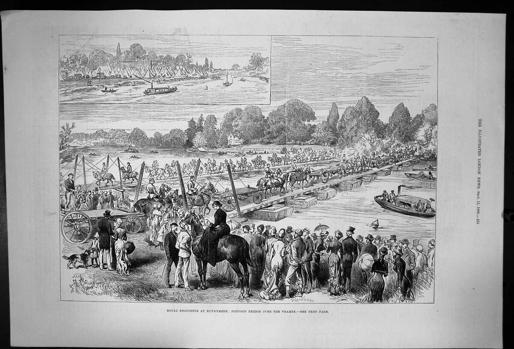 Old Royal Engineers At Runnymede Pontoon Bridge Over The Thames 1880 Victorian