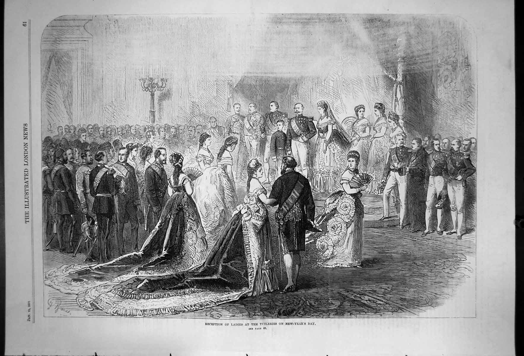Antique Print Reception Ladies At The Tuileries On New Years Day Ball 1870 19th