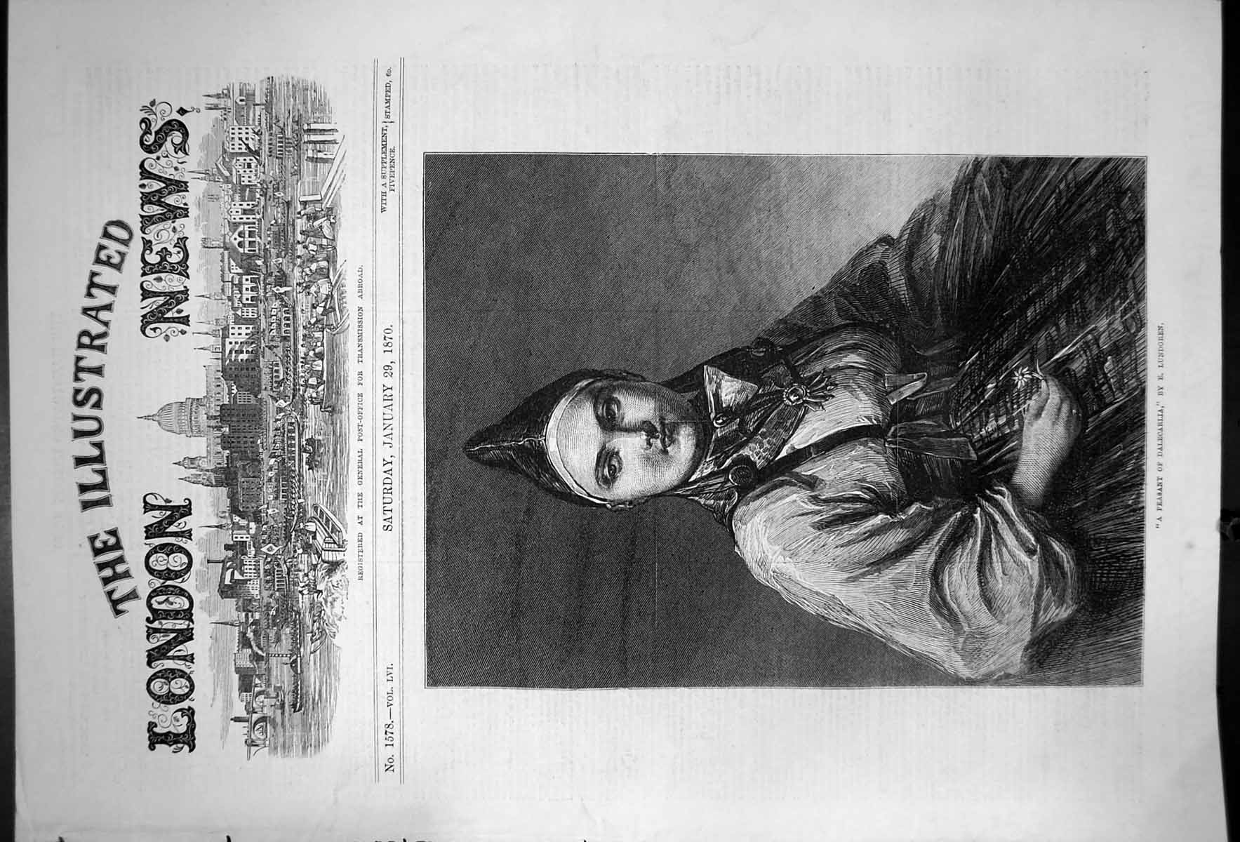 Old Antique Print A Peasant Dalecarlia By E Lundgren Portrait Sketch 1870 19th