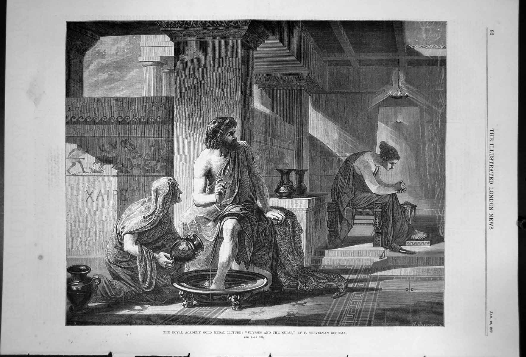 Antique Old Print Royal Academy GMedal Ulysses And The Nurse By Goodall 1870