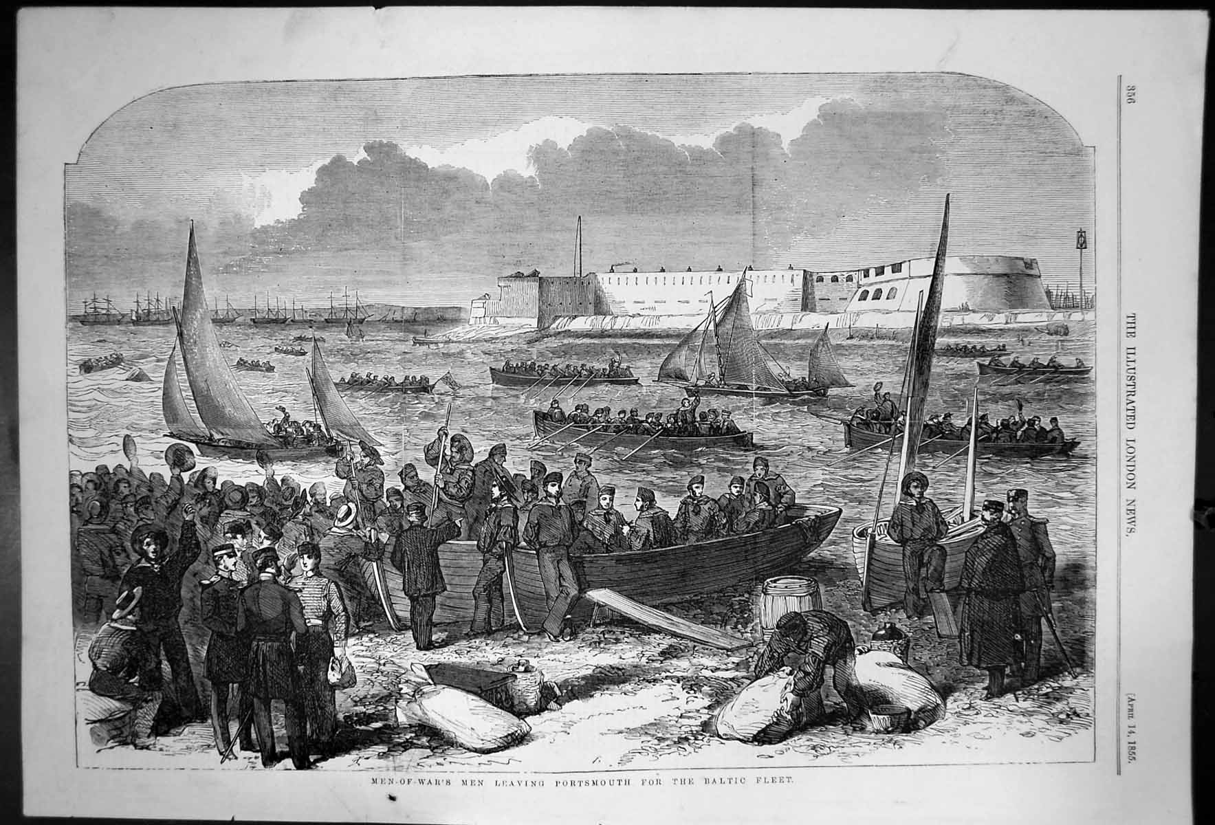 Antique Print Men-Of-Wars Men Leaving Portsmouth For The Baltic Fleet 1855 19th