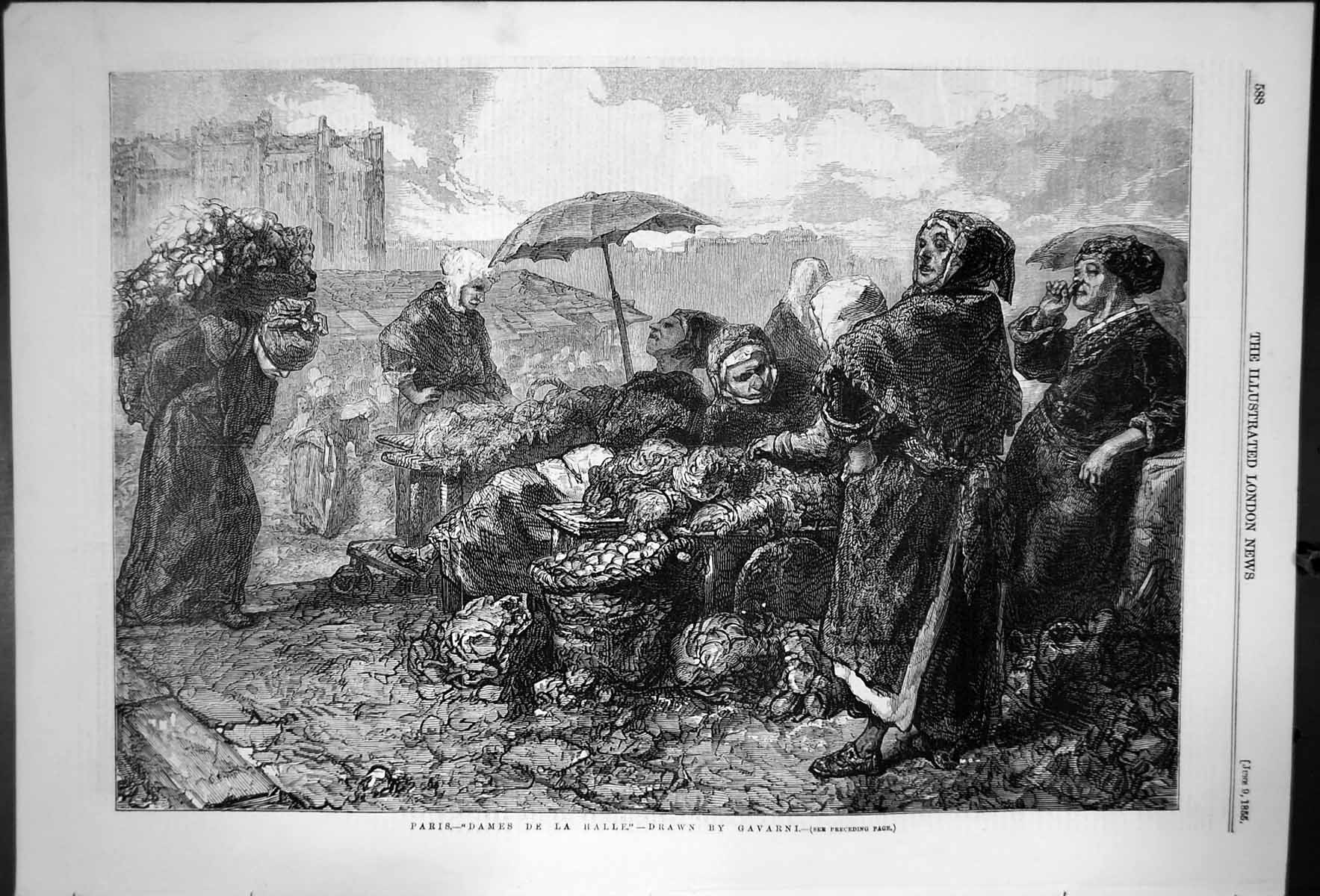 Old Print Paris Dames De La Halle Drawn By Gavarni French Women Work 1855 19th