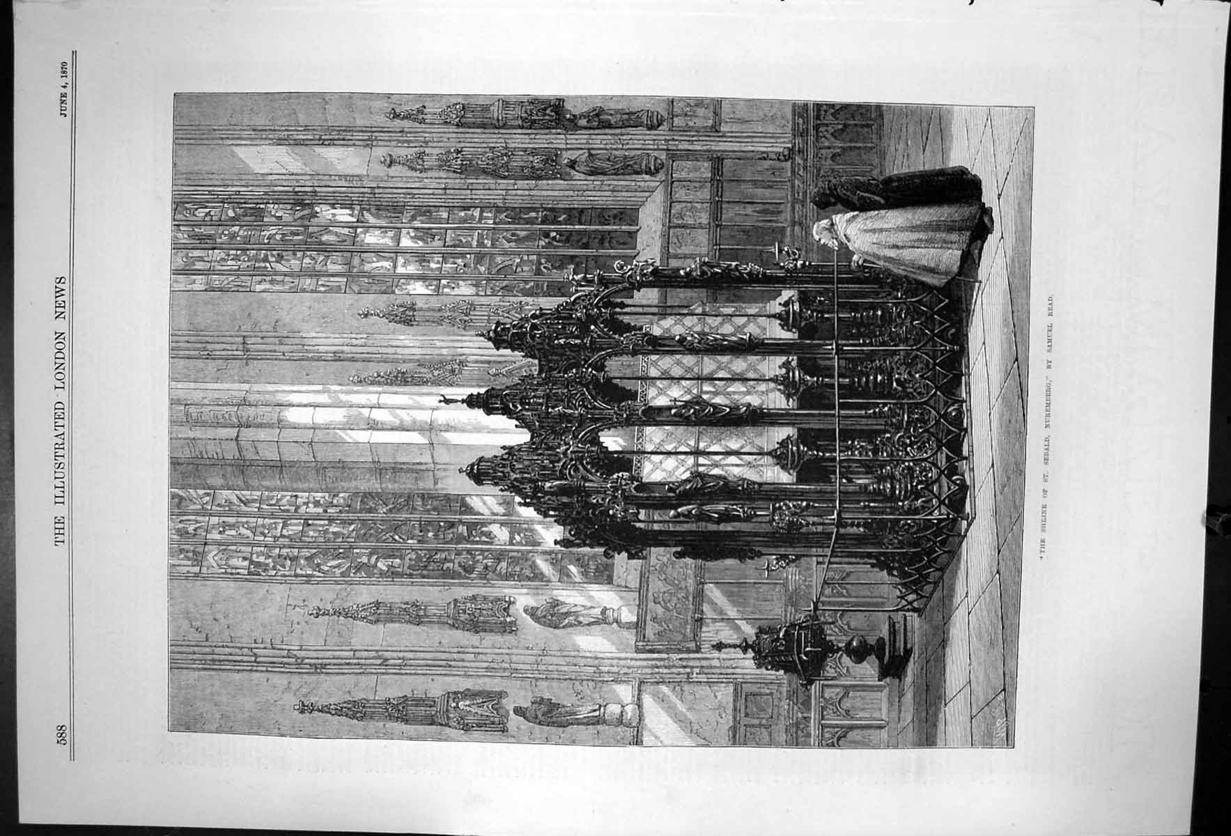 Antique Old Print The Shrine St Sebald Nuremberg By Samuel Read Church 1870