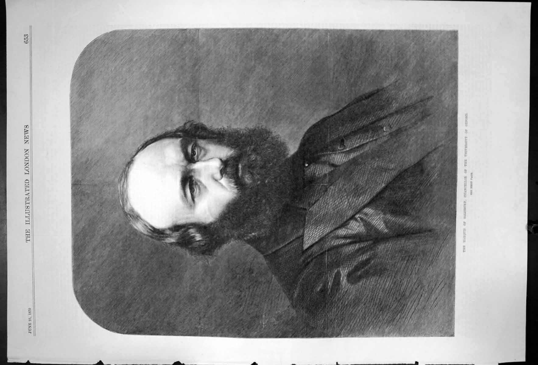 Antique Old Print The Marquis Salisbury The Chancellor University Oxford 1870