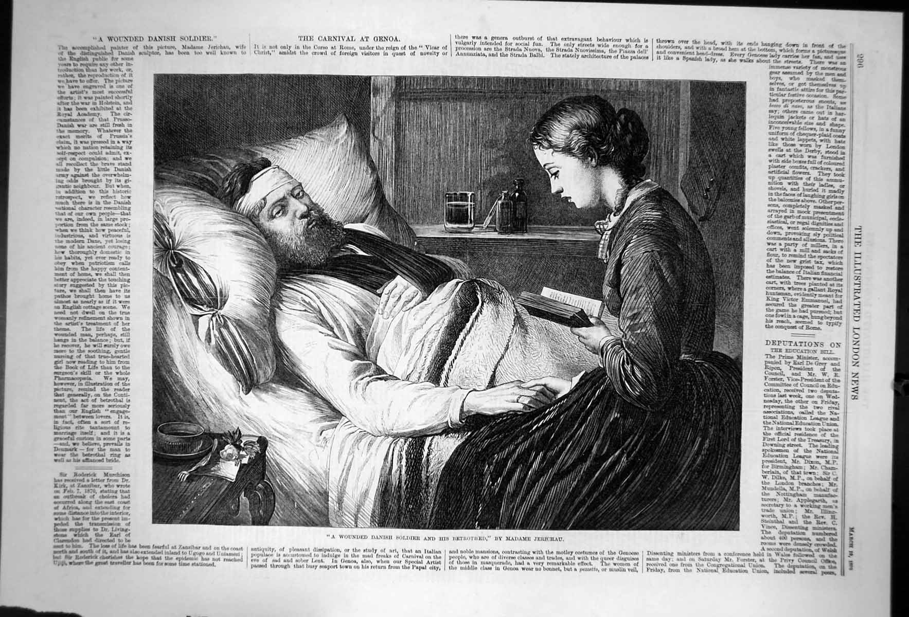 Antique Print A Wounded Danish Sier And His Betrothed Madame Jerichau 1870 19th