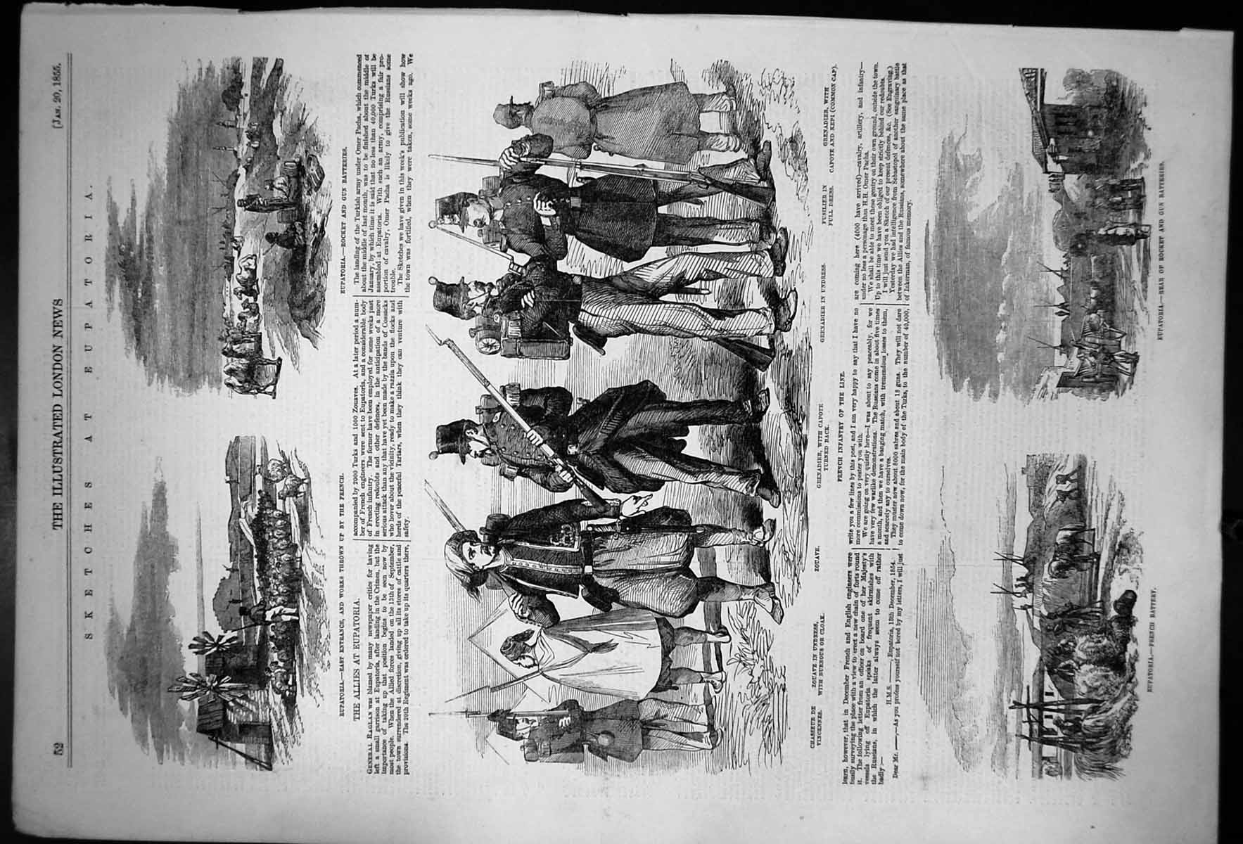 Antique Print Sketches At Eupatoria Allies French Infantry On The Line 1855