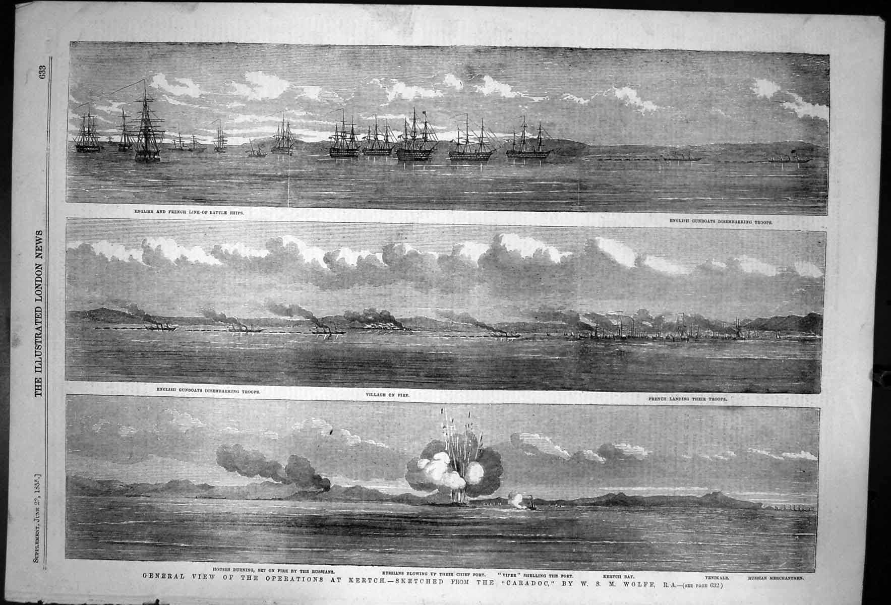 Antique Print Generel View Operations At Kertch Sketched From Caradoc 1855 19th